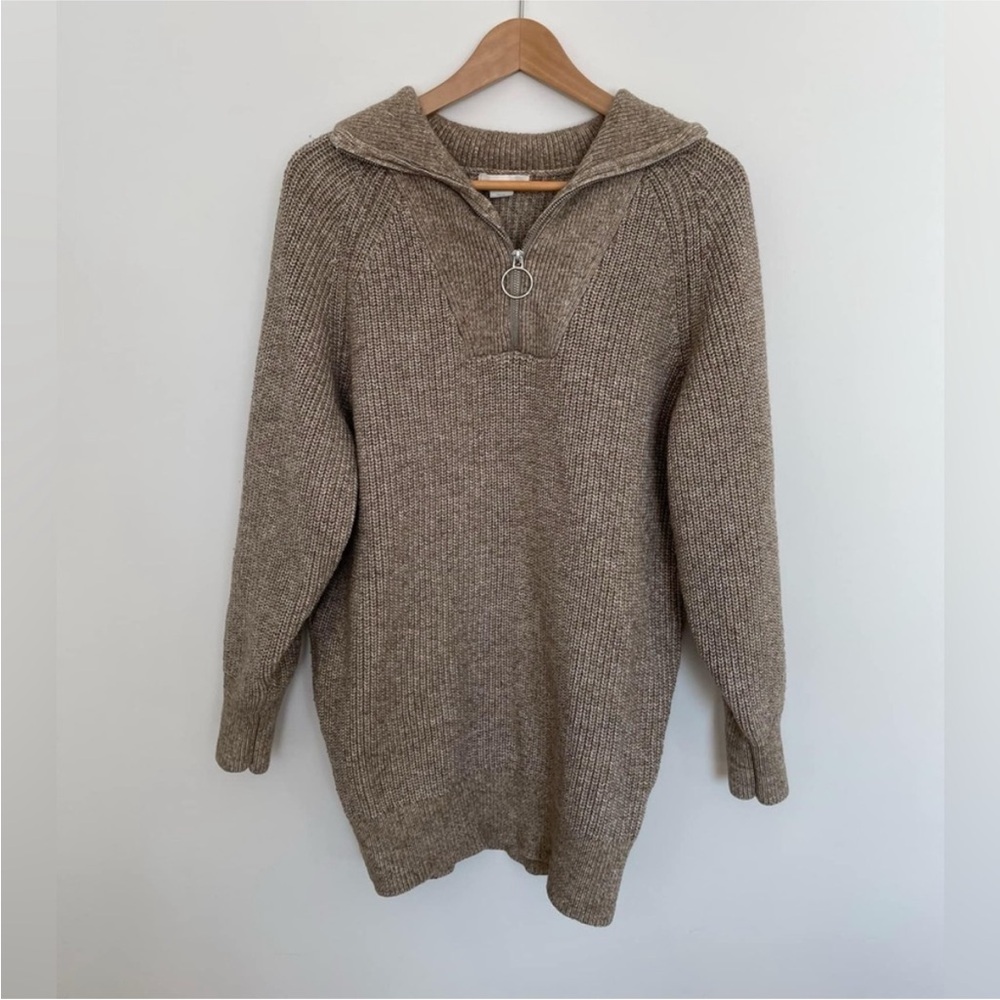 H&M Oversized Cozy Brown Knit Sweater with Zipper Size XS